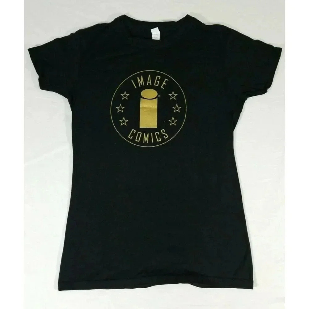 Image Comics Black with Gold Print Womens Short Cap Sleeve Shirt Size L NWOT
